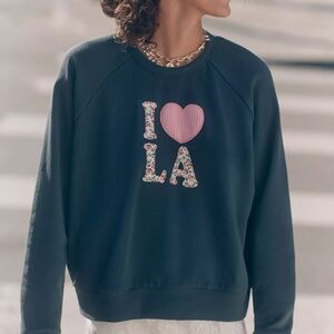 Anthropologie Letluv “I ❤️ LA” Patchwork Sweatshirt Top in Vintage Black NWT S